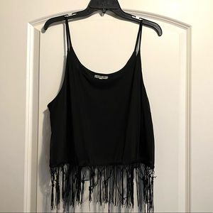 Black cropped tank with tassels